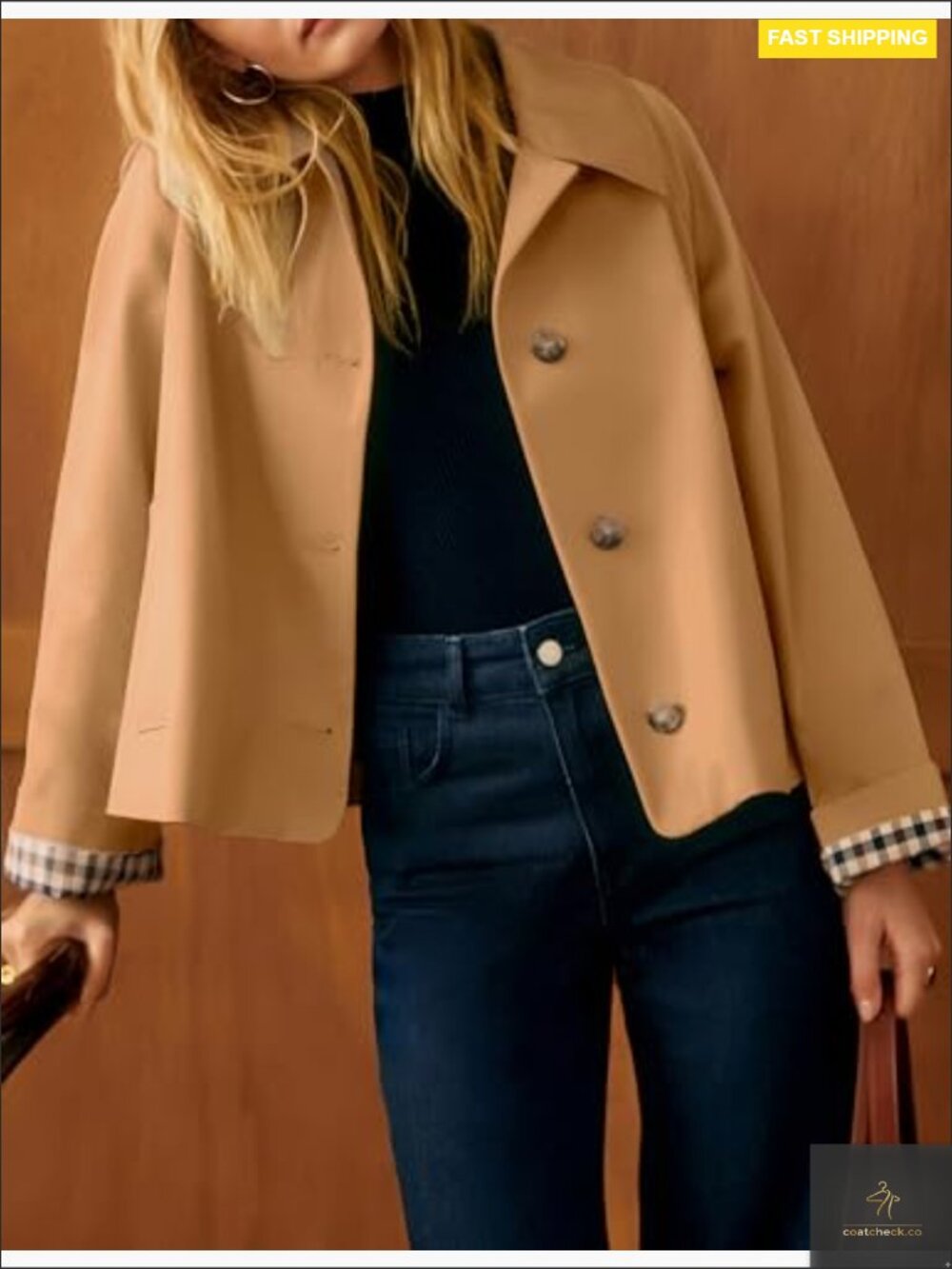 Women's Casual Jacket Lightweight Structured Trench Style Button Front with - Picture 2 of 7